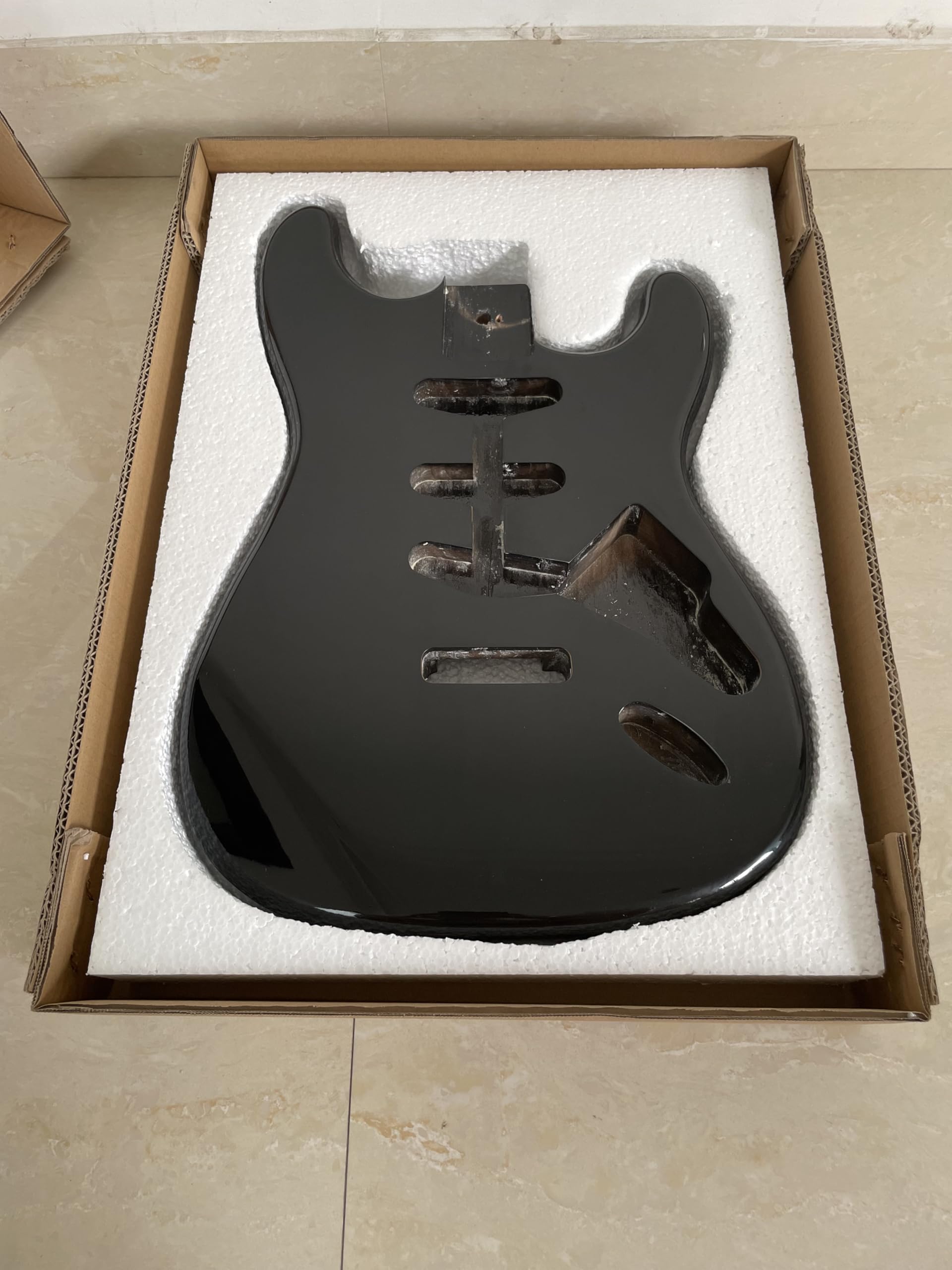 Unfinished Handcrafted Guitar Body Alder wood Electric Guitar Body DIY Parts Guitar Barrel Replacement Parts for ST Style Guitars Black Glossy.