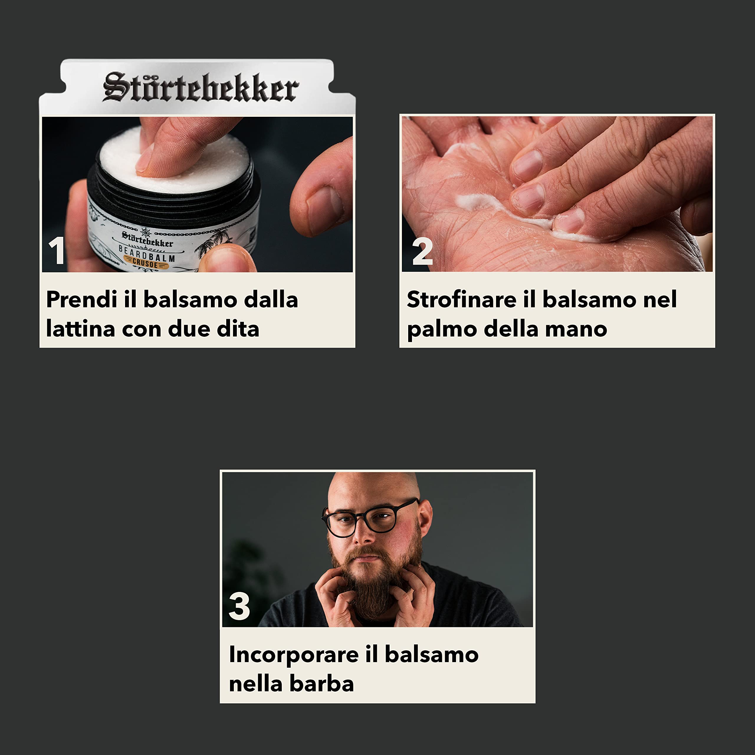 Störtebekker® Premium Beard Balm nutre la barba e la porta in forma – 50 ml crogioli compostabili al 100% – Cera da barba da uomo, fragranza dolce-aromatico Crusoe – Balsamo per barba - Made in GER