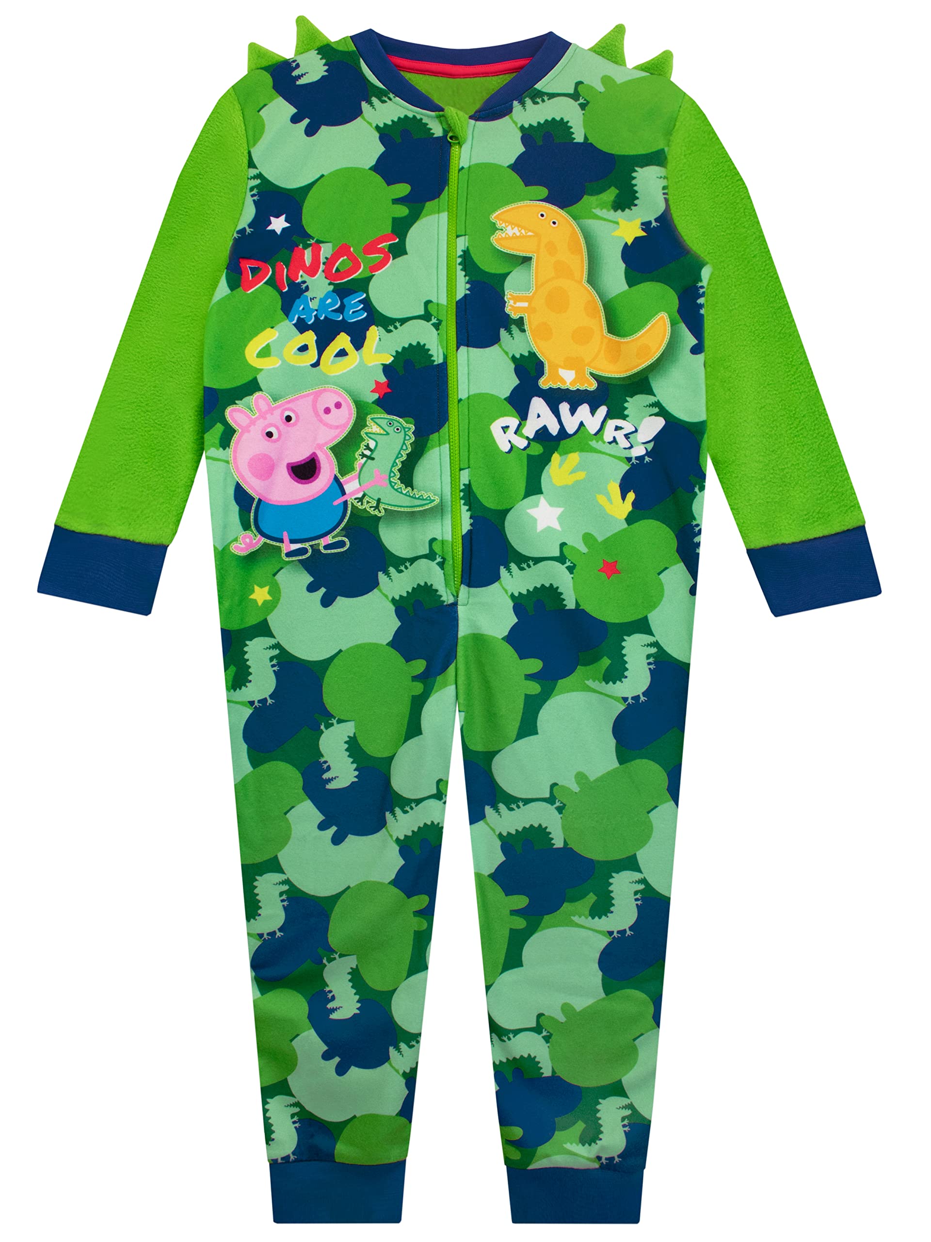 Peppa Pig Boys Green Fleece Onesie George And Mr Dinosaur Kids All In One Nightwear 18-24 Months