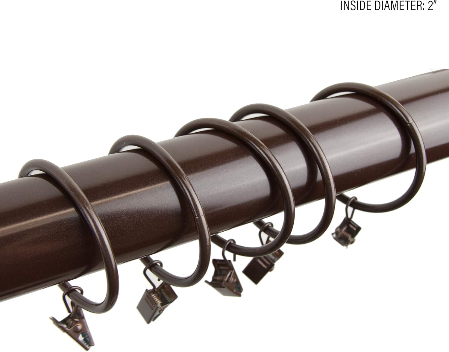2 inch Curtain Rings w/Clips and Hooks (Set of 10) - Cocoa