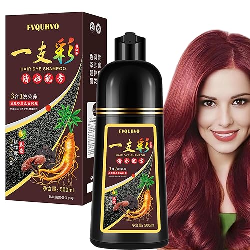 Champú instantáneo de color de cabello, champú de tinte de cabello de vino tinto 3 en 1 para mujeres y hombres, champú de cabello rojo de larga