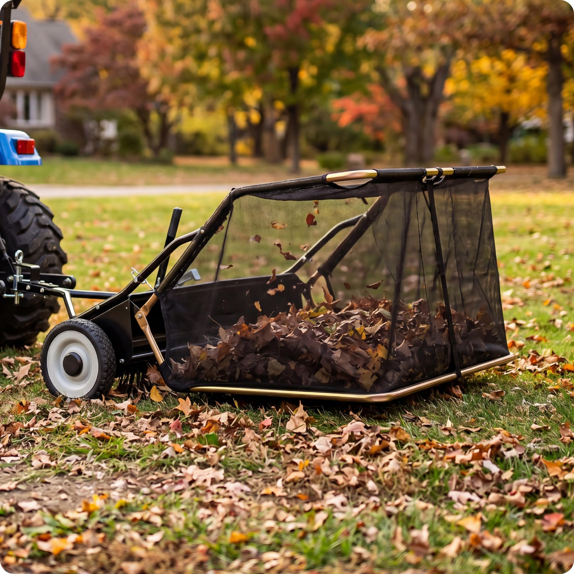 Raccoglitore foglie e prato HW-SWEEPER 370L, spazzatrice da giardino per trattorino e quad, larghezza 96 cm, spazzatrice rimorchio per foglie, erba, aghi e rifiuti da giardino