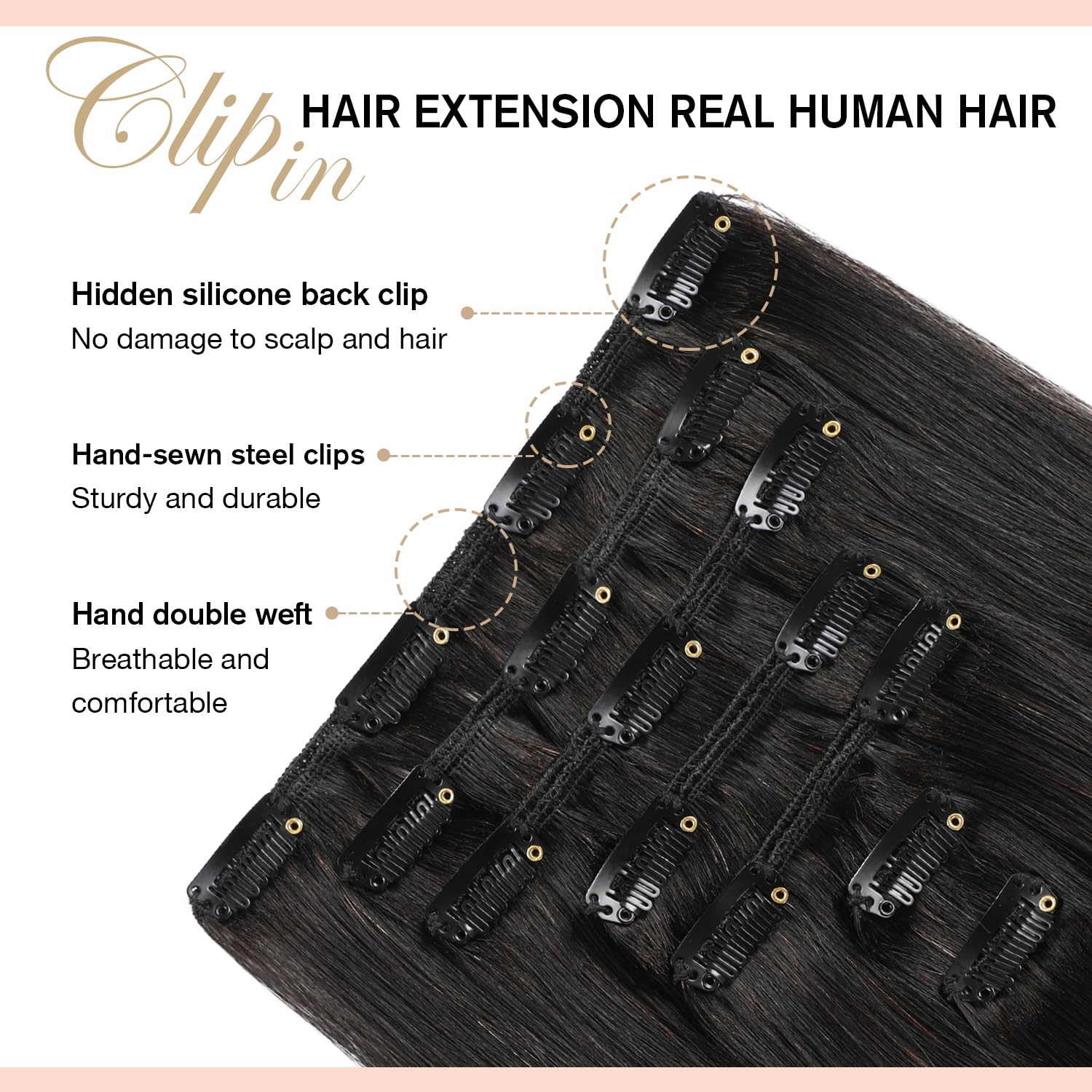 YILITE Clip in Hair Extensions Real Human Hair Clip in Real Human Hair 70g 14Inches 100% Remy Human Hair Natural Black Straight Double Weft for Full Head 7pcs 16clips/Pack