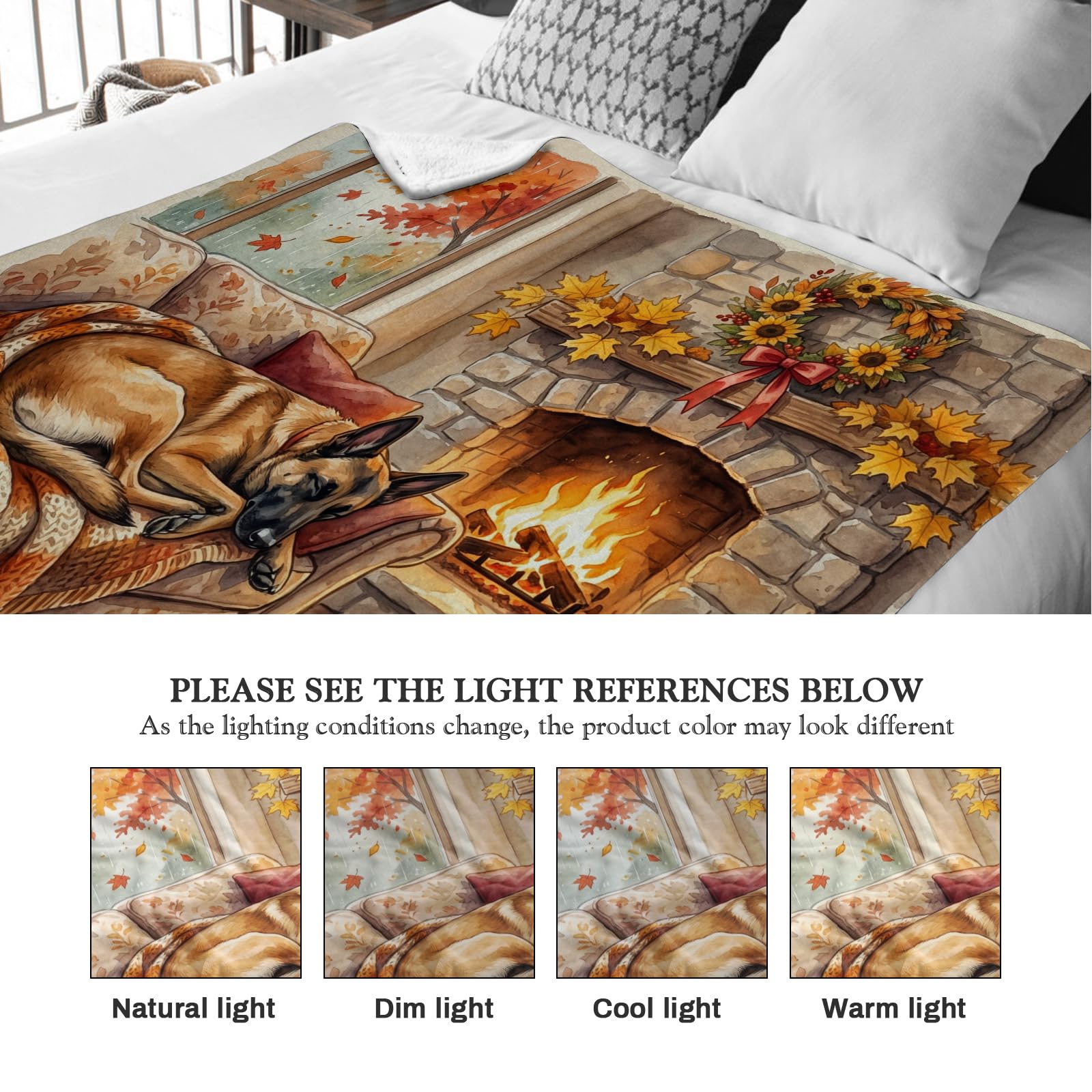 Couverture d'automne pour chien malinois belge, 127 x 152,4 cm, couverture douce et confortable pour canapé, salon, plage, voyage, décoration d'intérieur de style rustique