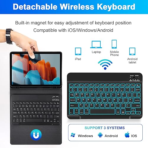 Miniatura 12 de LAMA Funda con teclado retroiluminado para Samsung Galaxy Tab S10 Lite/S10 FE/S9 FE 10.9 pulgadas, funda de teclado inalámbrico desmontable