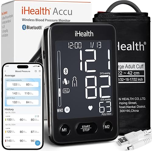 iHealth Accu Monitor de presión arterial  Pantalla LCD grande de 4.5 pulgadas, clínicamente precisa, alerta de latidos cardíacos irregulares,