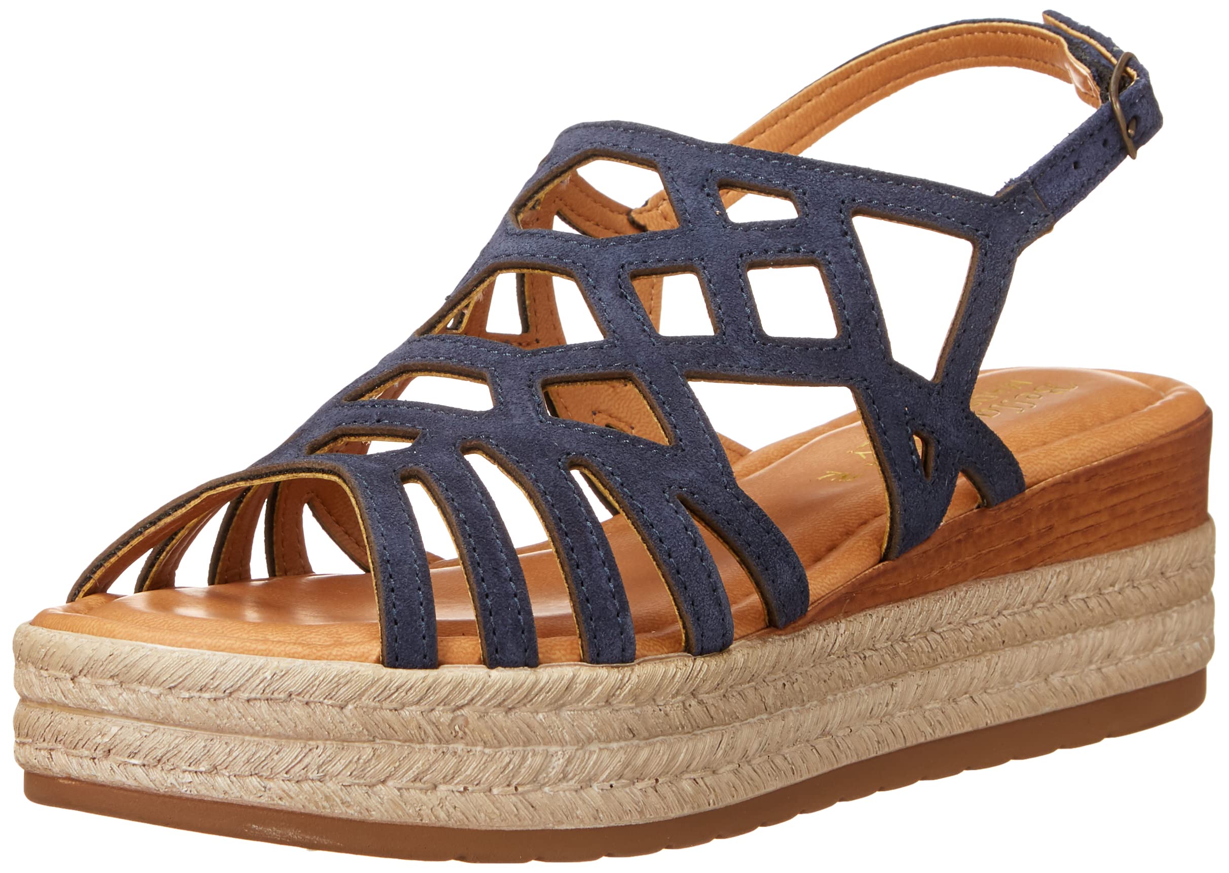 Bella Vita Made in Italy Women's Zip-Italy Platform Sandal Flat, Navy Suede Leather, 10