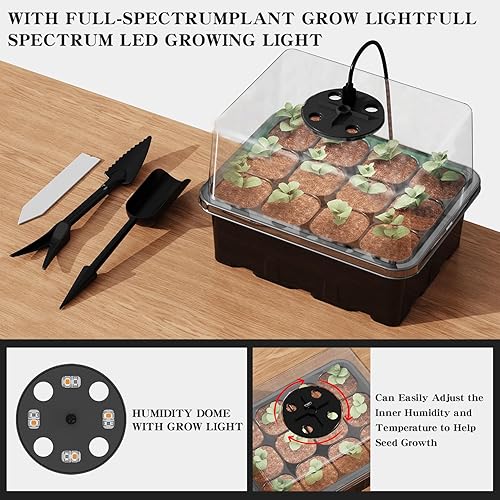 Miniatura 10 de NBPLUS Bandeja de inicio de semillas con luz de crecimiento, paquete de 5 60 celdas kit de inicio de semillas con cúpula de humedad y base, bandejas