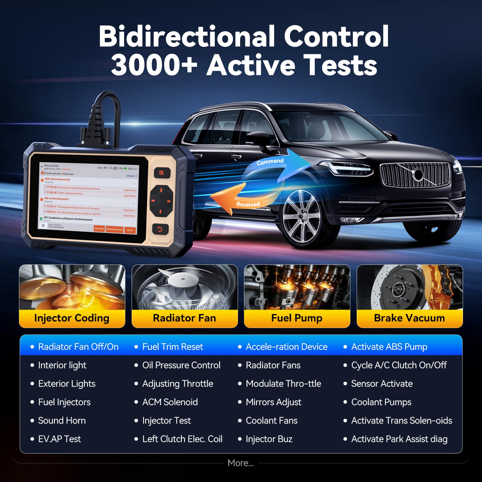 THINKCAR Scanner THINKSCAN 662 OBD2 - Herramienta de diagnóstico de escáner, Motor/ABS/SRS/transmisión, Herramienta de escaneo bidireccional, escáner para Coche con Prueba Activa, más de 12 reinicios