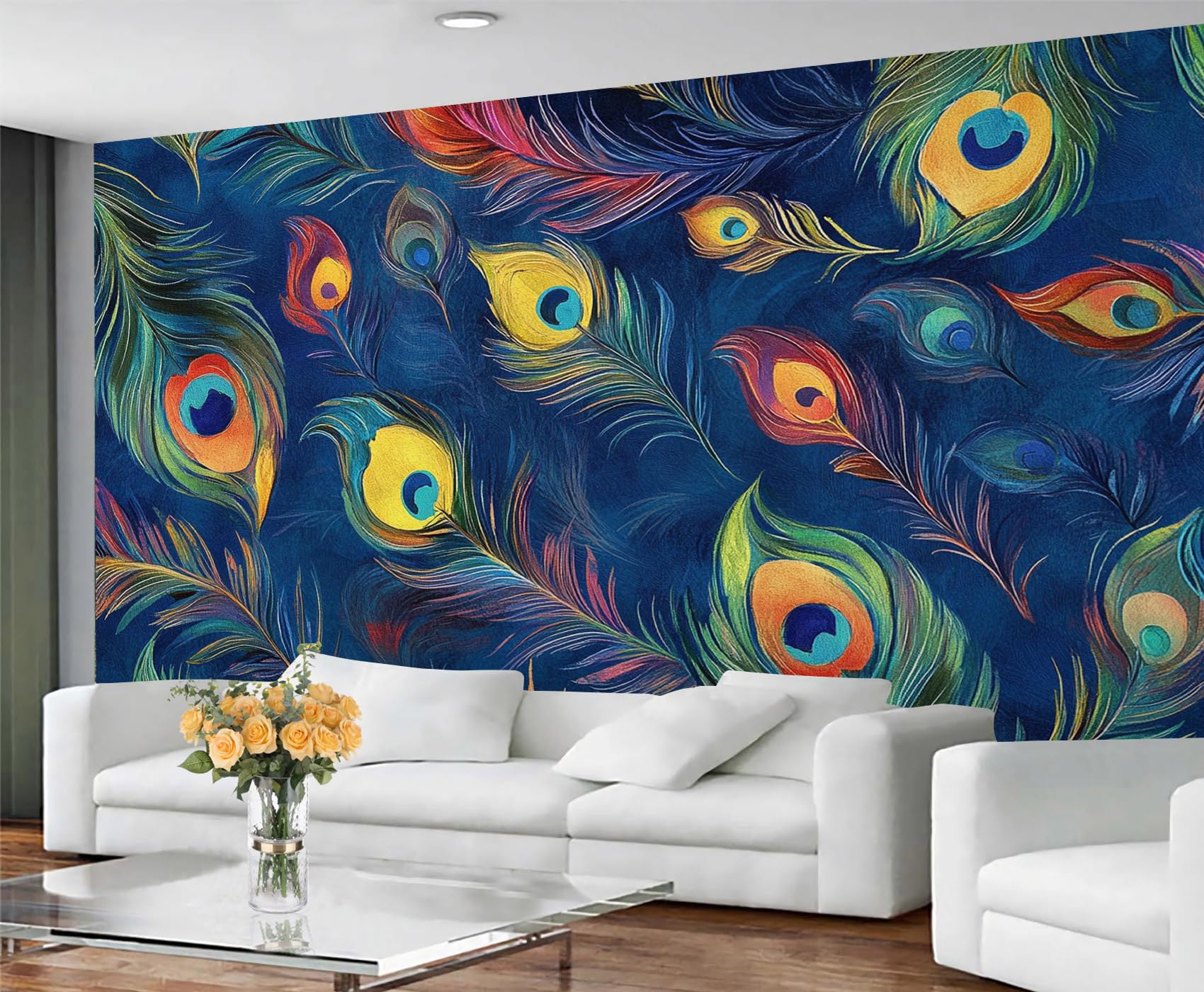 GIVLWF Wallpaper - Feather Texture Home Decor & Mural, Peacock Feathers Bedroom Wallpaper, Wall Paper for Living Room, Large Wall Mural - Not Self-Adhesive, Animal Theme — image 1