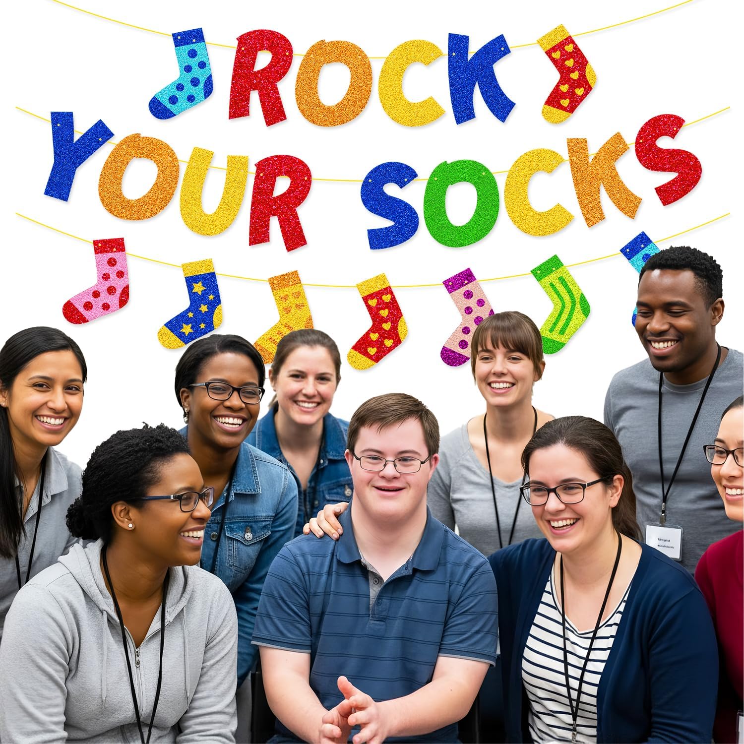 Rock Your Socks Day Banner World Down Syndrome Day Party Decorations for March 21 School Classroom Home Ribbon Holiday Party Supplies