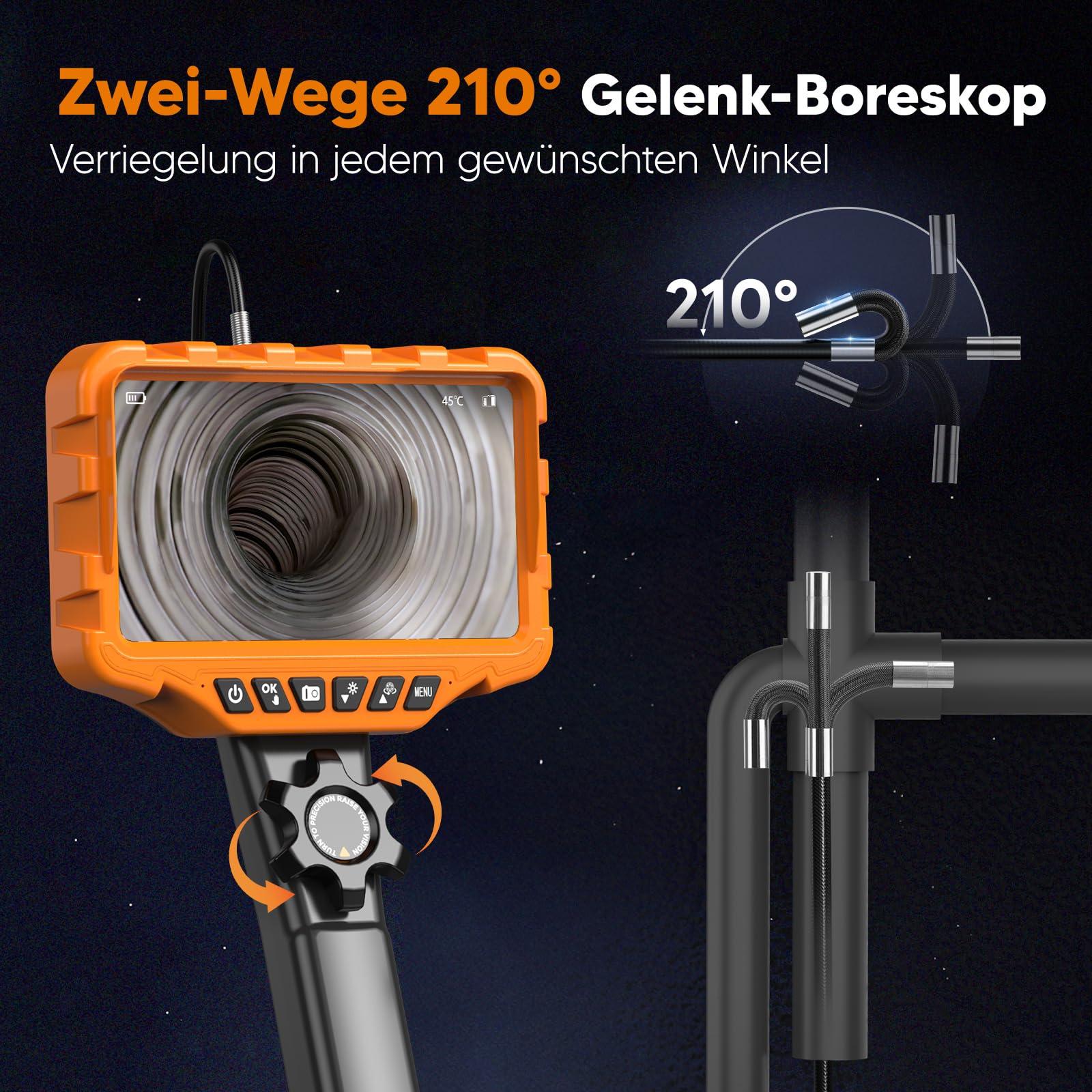 Endoskopkamera mit Licht 6,2mm 210° Drehbar Rohrkamera 1080P HD Inspektionskamera 7 Zoll IPS Endoskop Kamera Endoscope Camera IP67 Wasserdichtes 32 GB Speicherkarte für Auto Rohrreiniger
