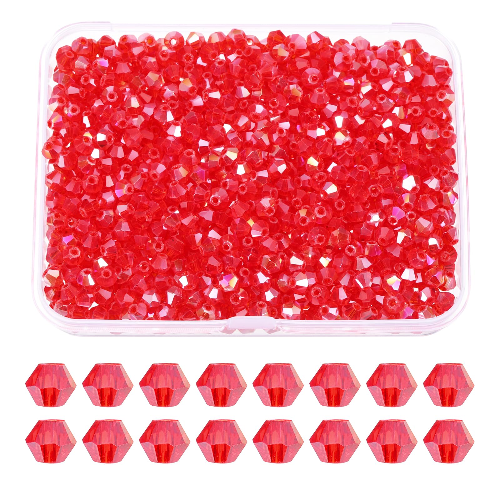 PATIKIL 1000pcs 3mm Bicone Glass Crystal Beads with Box, Red AB — image 1
