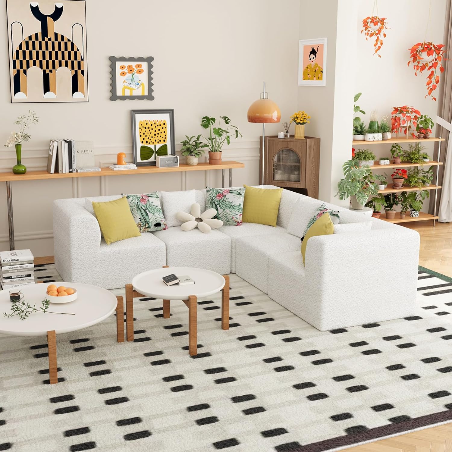 5 Seat Modern V Shaped Modular Cloud Couch - Convertible Sectional Sofa with Bonus Soft Pillows, Cloud Modular Sectional Sofa, Interiors White V Shaped