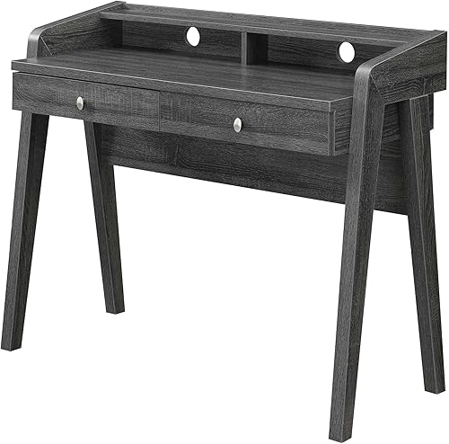 Convenience Concepts Newport Deluxe - Escritorio de 2 cajones con estante, gris desgastado