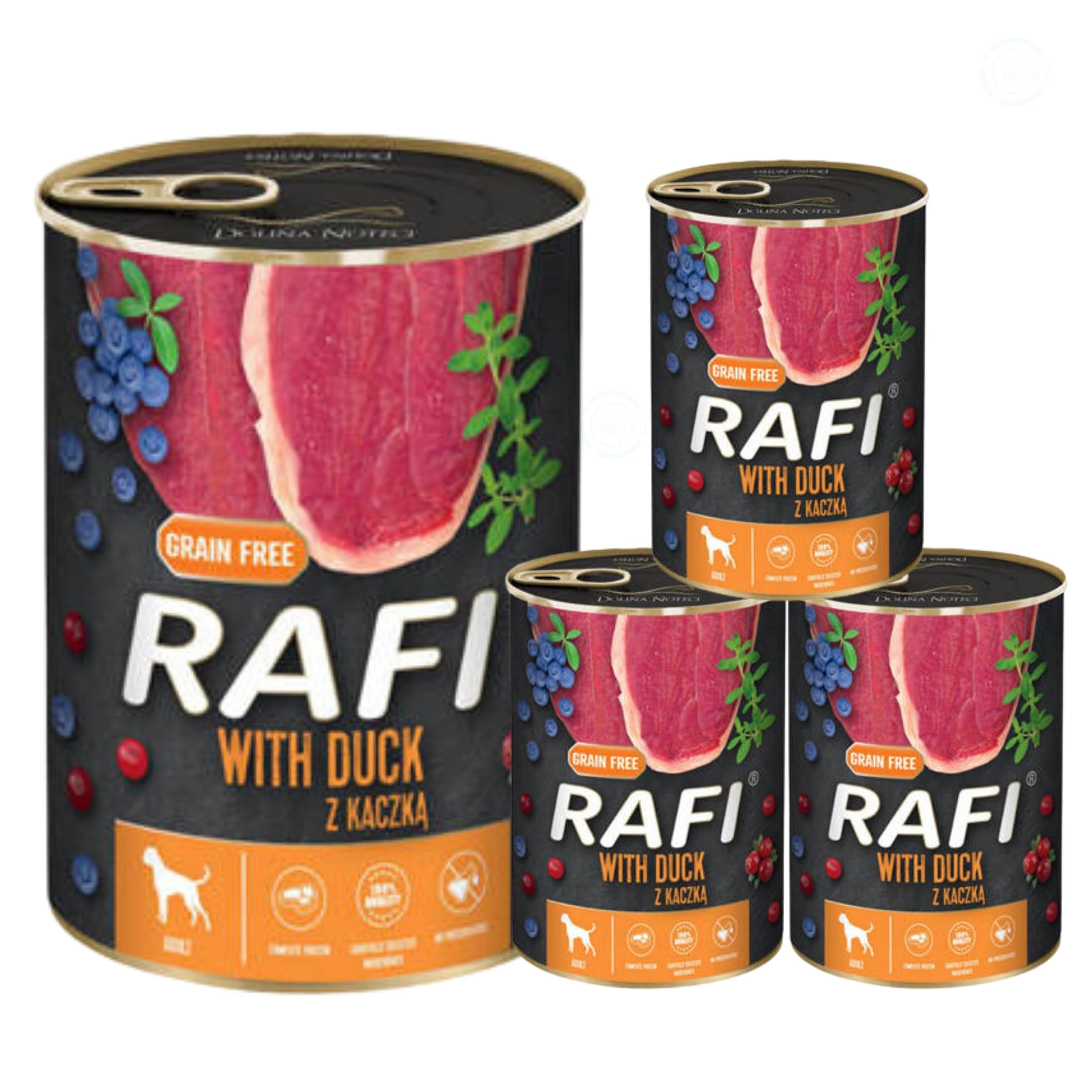 Rafi Complete Wet Dog Food: Meat & Natural Ingredients, Grain-Free, Immune-Boosting Superfoods in Every Flavour! Healthy & Tasty Nutrition for All Breeds! (Duck, 4x400g)