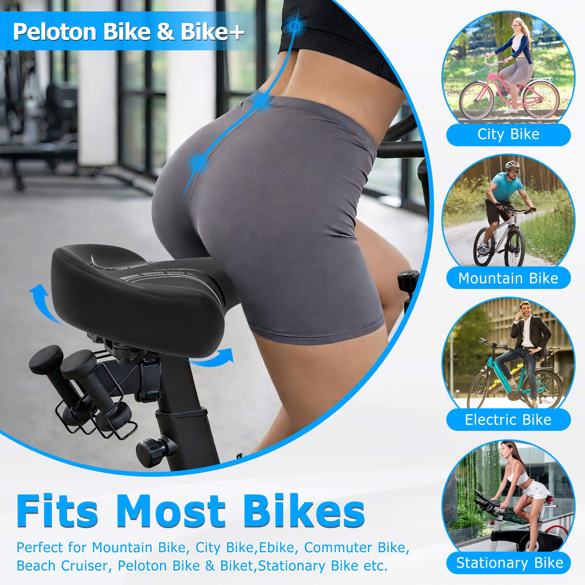 CDYWD Extra Larga Sella Bici Comoda Uomo e da Donna, Sellino Bici Morbido per Antiprostata, Con Sospensione e Comoda Indietro, Ergonomica Sedile Bici per Biciclette da MTB, City Bike, Ebike, Cyclette