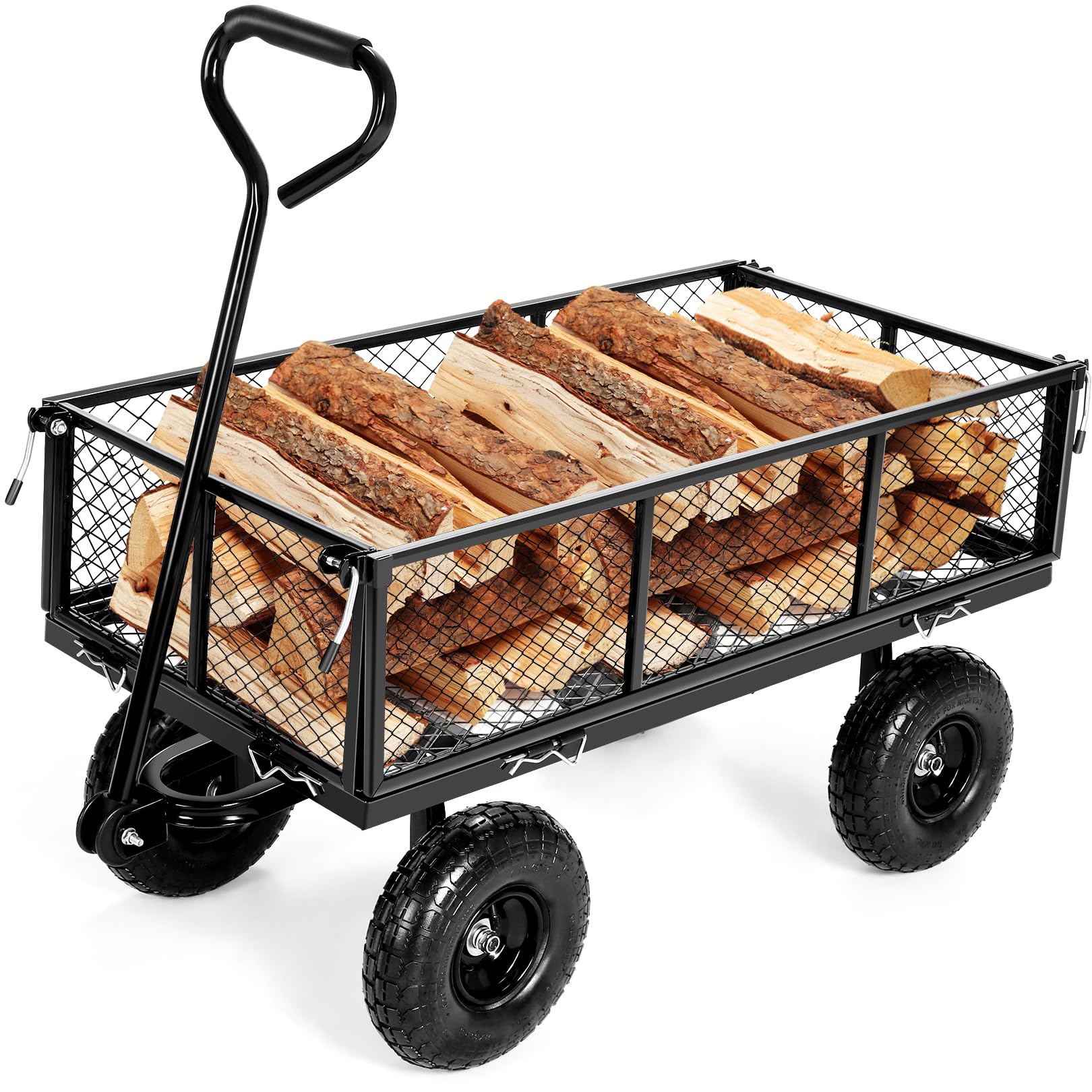 Homdox Garden Carts, 550 Pound Steel Garden Cart with Removable Sides, Removable Mesh Sides to Convert into Flatbed, Wagons with 180° Rotating Handle and 10 in Tires, Perfect for Garden, Farm, Yard