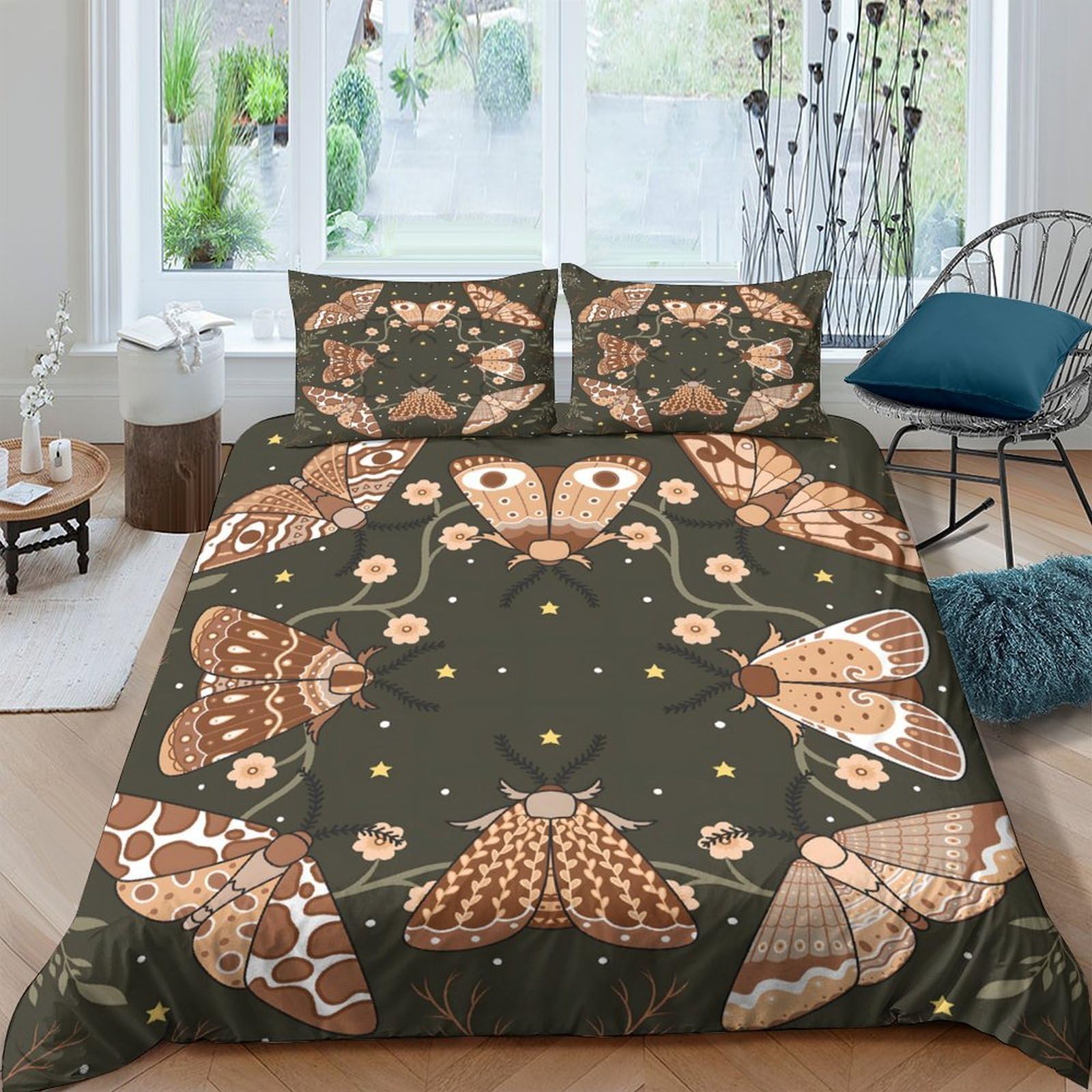 Ctjqhvkz Style-6 3D Printed Moth Forest Fitted Sheet Microfiber Soft Mattress Cover Brown Butterfly Pattern For Bedroom Guest Room Home Decor Single（135X200cm）