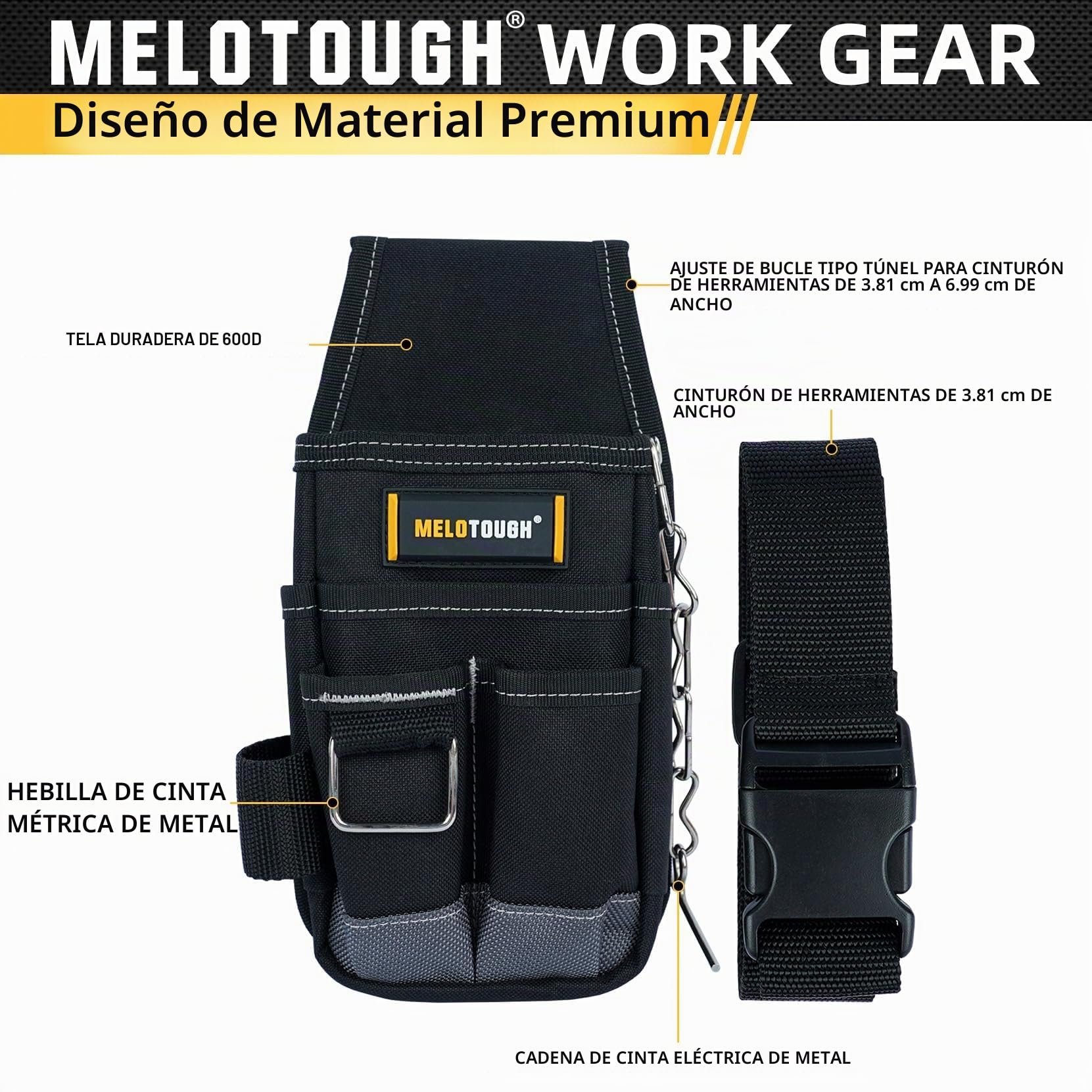 MELOTOUGH Bolsa de herramientas de bolsillo con clip, mini organizador de herramientas para electricistas, carpinteros, construcción, técnicos, gris, tela impermeable 600D, polietileno