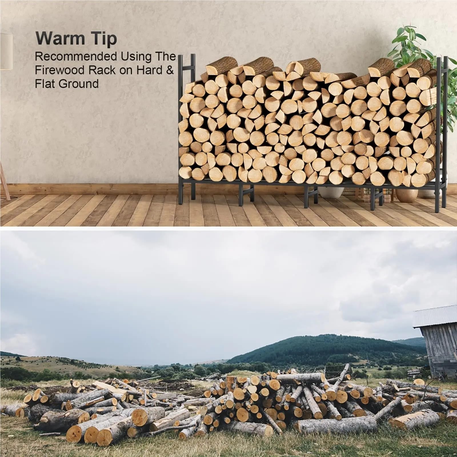 Porta legna da ardere Portalegna in metallo resistente regolabile da 4 piedi/5,3,9 piedi for lo stoccaggio della legna for caminetti interni/esterni(5.3ft Firewood Rack)