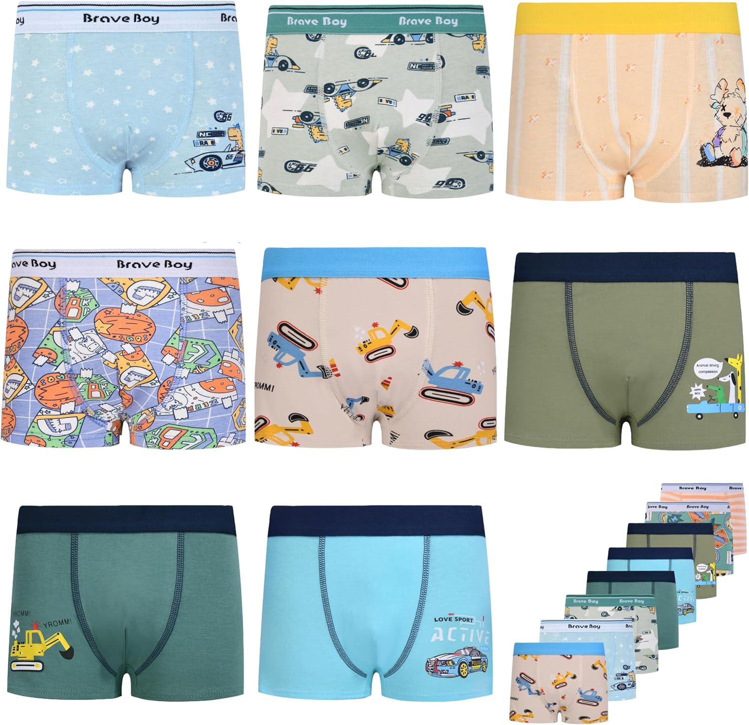 Boys Breathable Dinosaur Car Cotton Boxer Brief Underwear Sets - Image 2