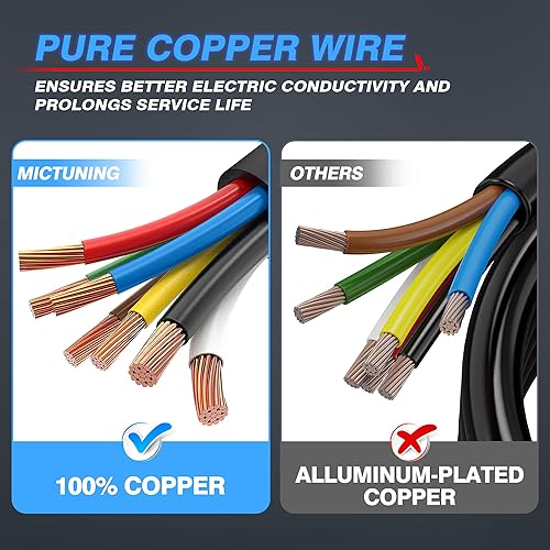 Miniatura 3 de MICTUNING Conector de enchufe de cable de remolque de 7 vías resistente con cubierta transparente, caja de conexiones de 7 bandas de 8 pies,