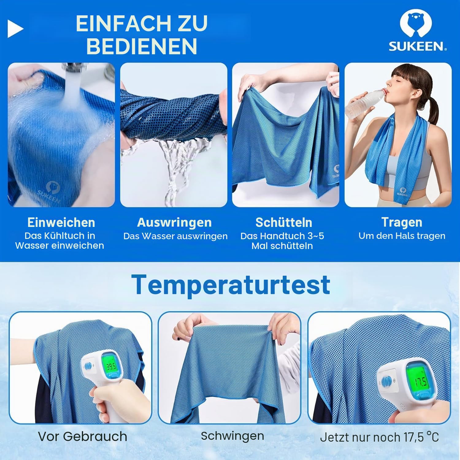 Kühltuch Set, kühlendes Handtuch Kühltücher Hals, Handtuch kühlend, Cooling Towel, Kühltücher Sport, Kühlendes Tuch, Eishandtücher für Wandern, Laufen, Tennis, Reisen,