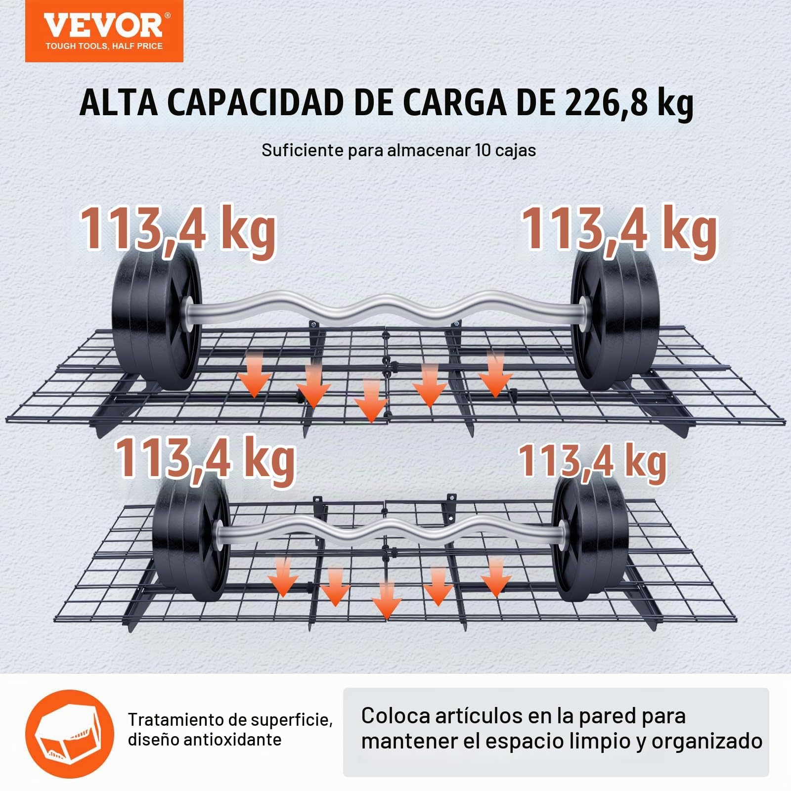 VEVOR Estantes Flotantes de Pared para Garaje, 122 x 61 cm, Juego de 2 Piezas, Gran Superficie Útil, Carga de 227 kg por Estante Colgante de Metal para Herramientas, para Tiendas, Garajes, Almacenes