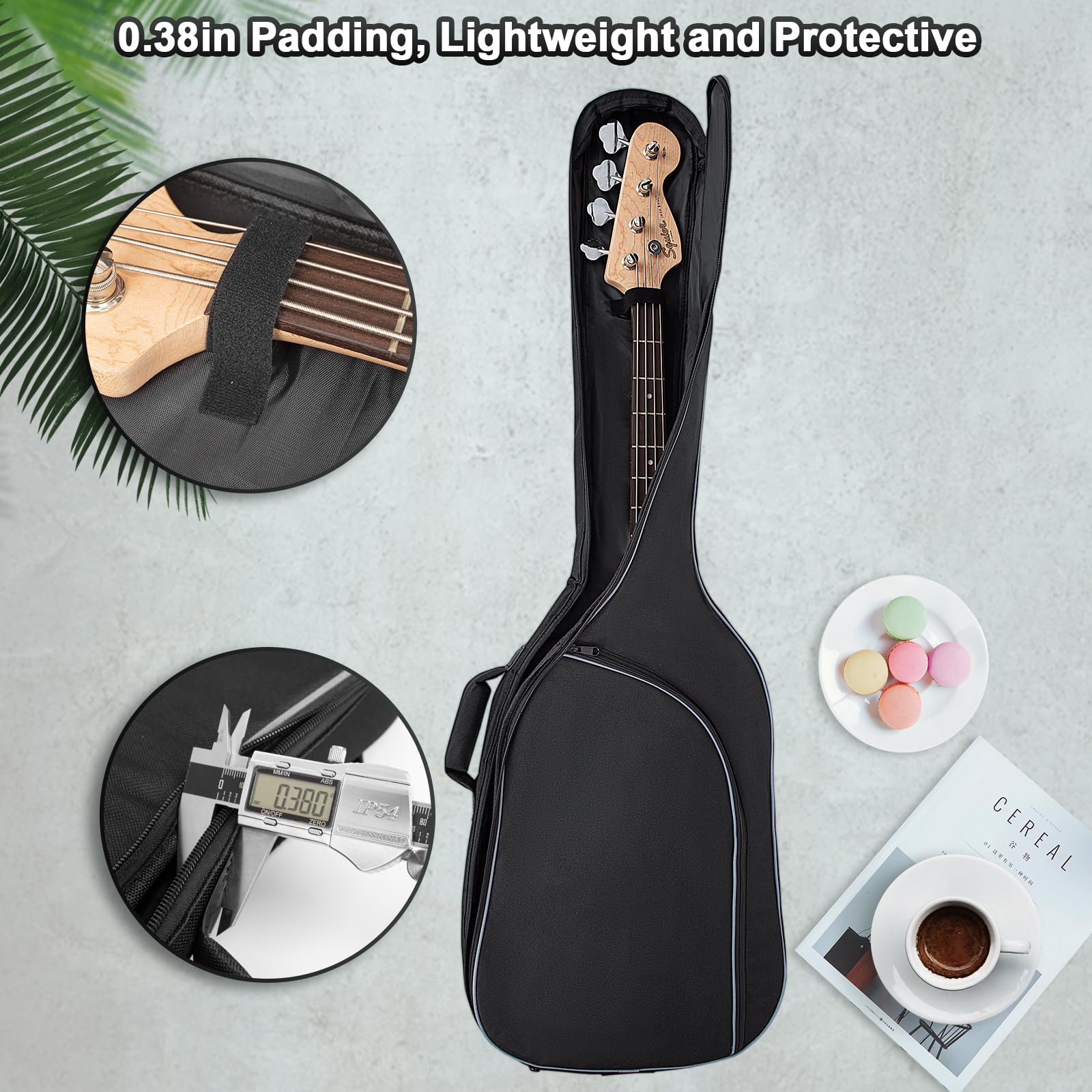 Custodia per Chitarra Basso Custodia di Trasporto per Chitarra Basso 0,38 Pollice Impermeabile Imbottitura Spessa Zaino Borsa Morbida per Basso Elettrico, Bass Guitar Bag-Black Pocket, 123 x 41