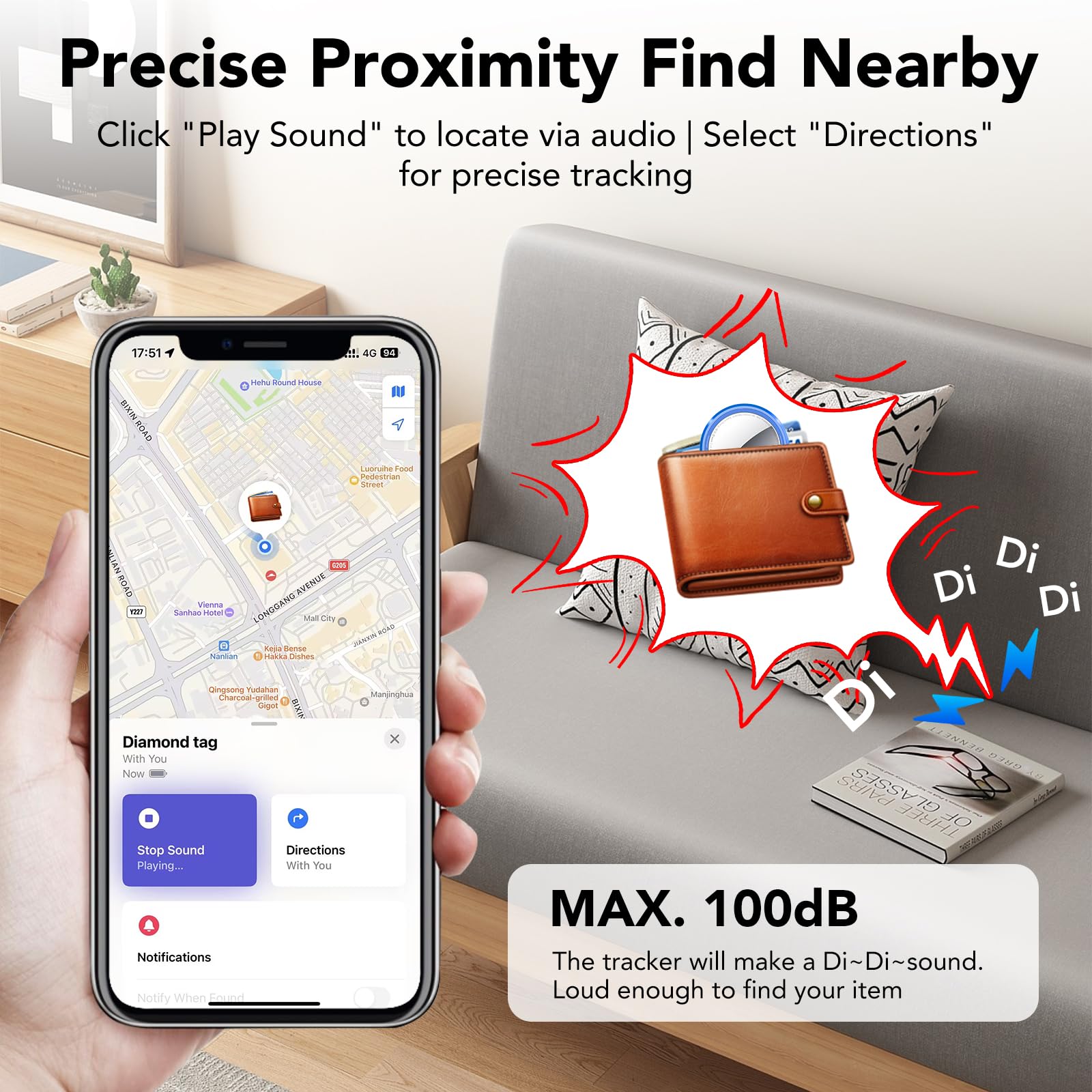 Air Tracker Tag 1 pezzi, Bluetooth Trova Oggetti Compatibile con Apple Dov'è (solo iOS), Smart Tracker Localizzatore per bagagli, borse, portafogli, chiavi Tag Tracking, Batteria Sostituibile Blu Navy