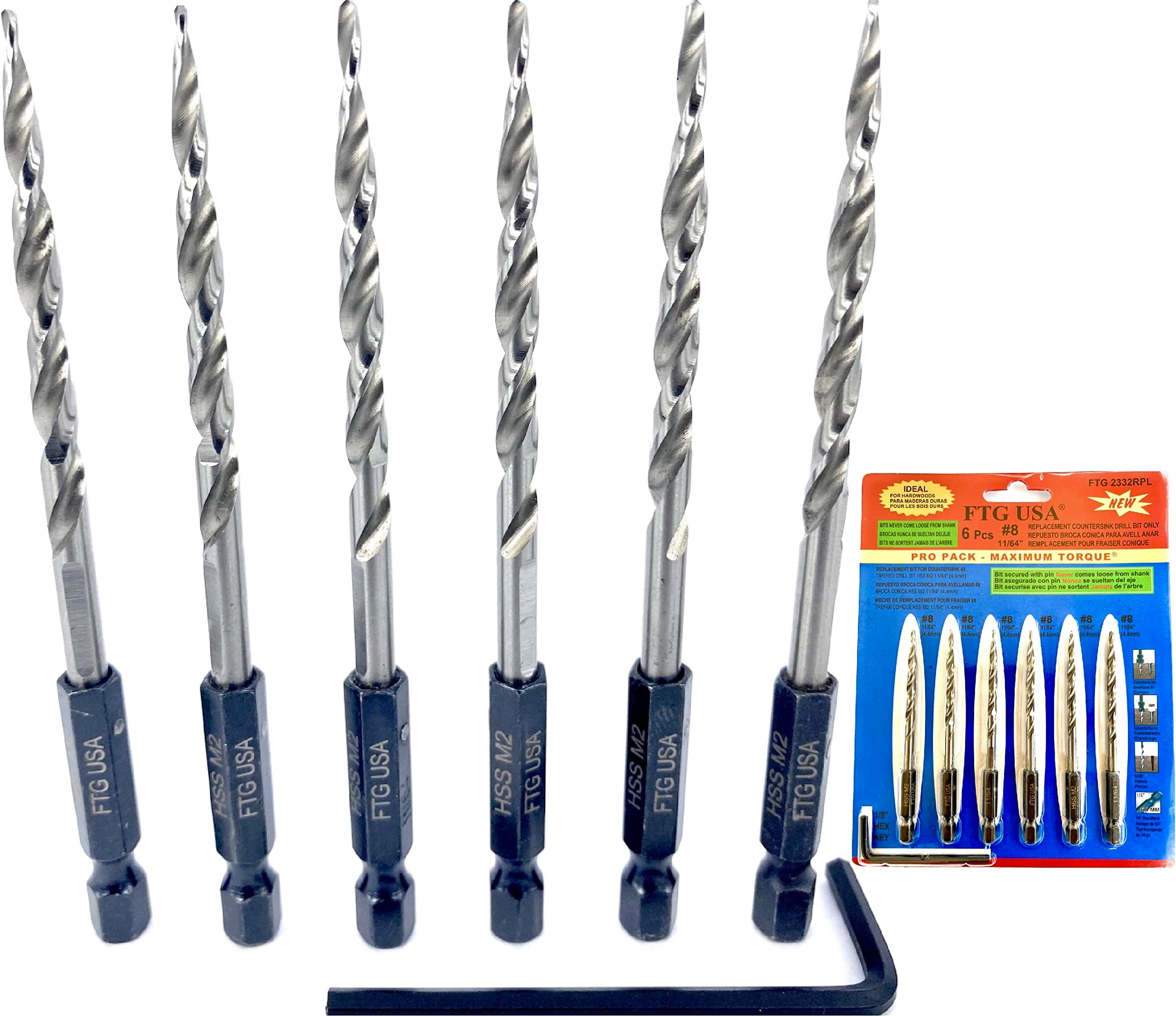 6 Pcs #8 (11/64") Replacement Countersink Drill Bit Only