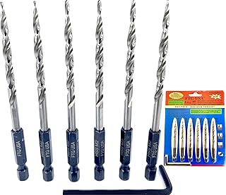 FTG USA Maximum Torque 6 Piece Same Size 11/64" (#8) Replacement Wood Countersink Set Tapered Drill Bit Only and Hex Wrench (1/8" Allen Key)- Woodworking Taper HSS M2 Bits Secured with Pin