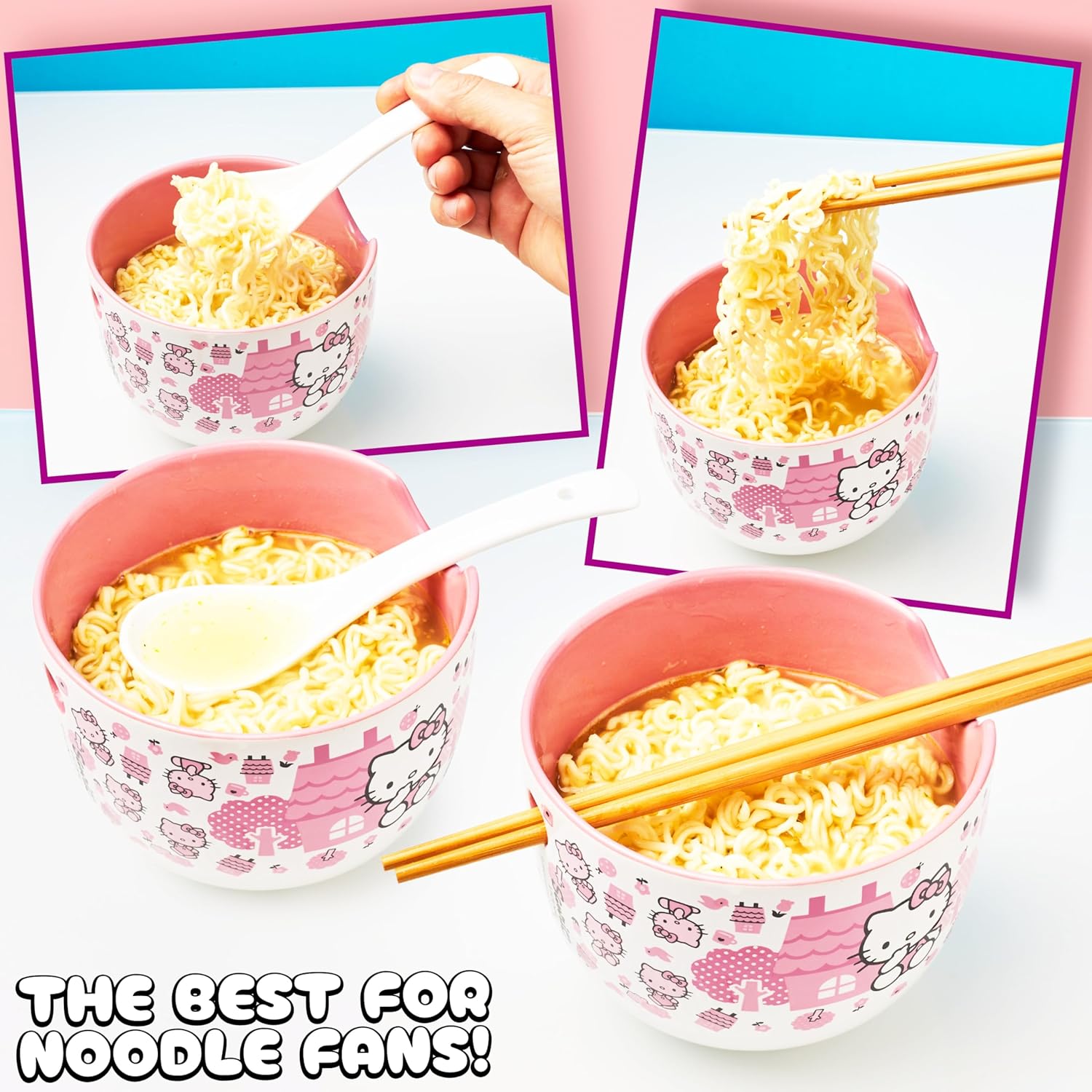 Get Trend Hello Kitty Sanrio Ramen Bowl 3 Pc Set with Bamboo Chopsticks, Spoon for Kids Teens Women, 20oz Bowl, Microwave Safe Kawaii Gifts for Teens (Multi Hello Kitty) - Image 5