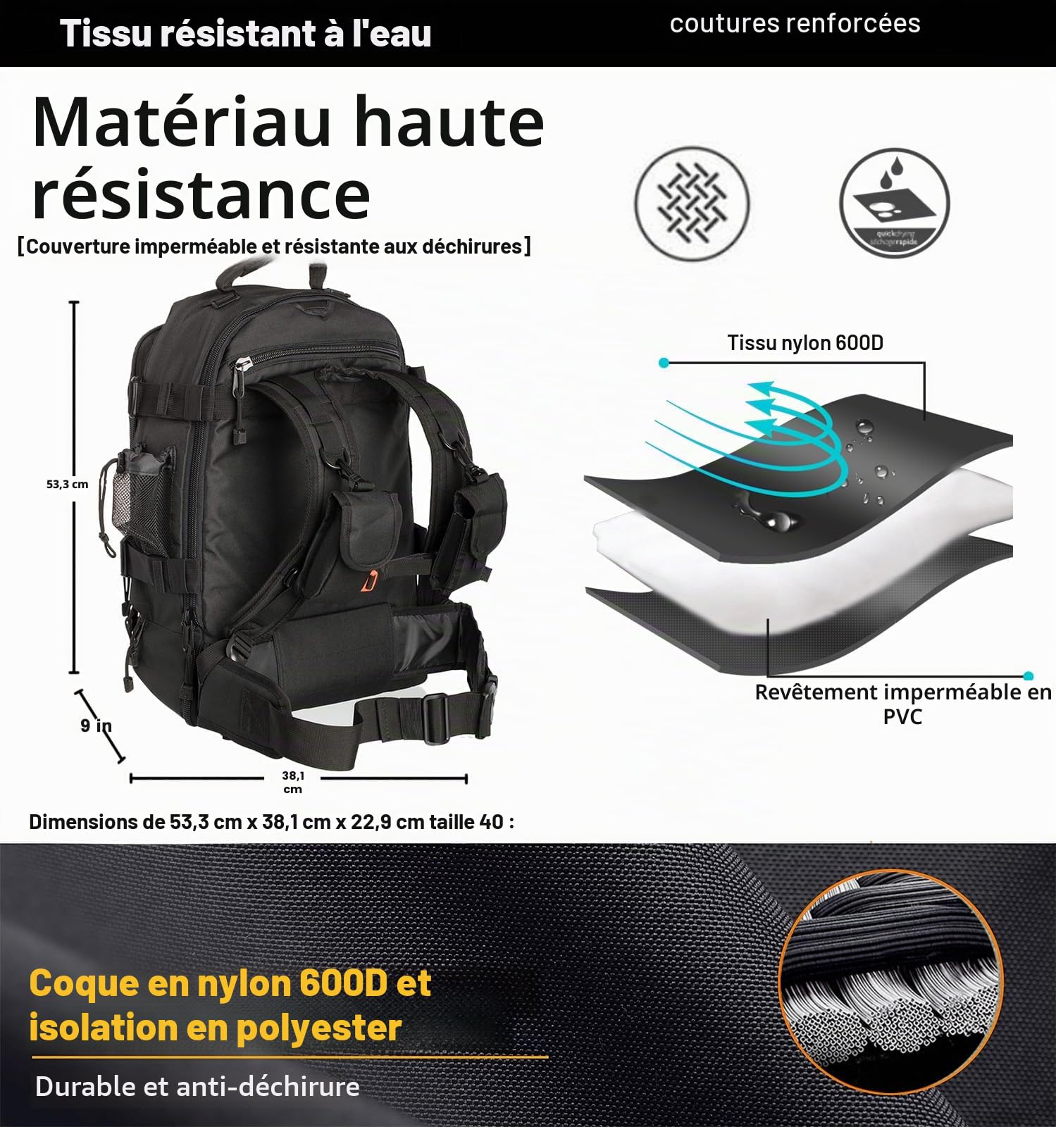 Miramrax Sac à dos tactique militaire – Sac à dos d'assaut pour homme – Sac à dos Molle - Sac à dos de 3 jours pour la randonnée