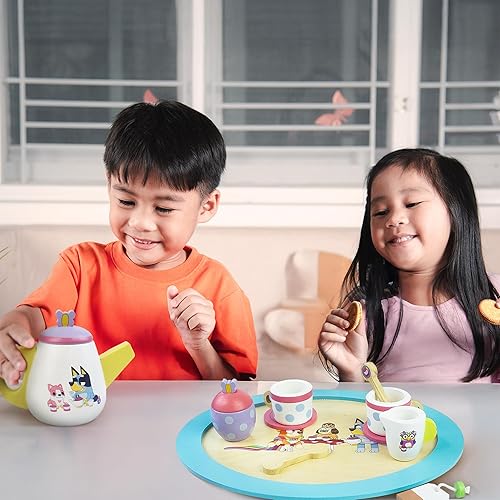 Miniatura 8 de Bluey Juego de fiesta de té - Juego de madera de 18 piezas con bandeja, tetera, tazas de té, galletas y bloc de notas para niños de 3 años en
