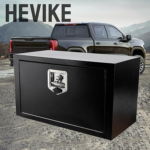 Miniatura 7 de Caja de herramientas de acero negro para camión con mango en T y cerradura, caja de herramientas resistente para camioneta, camión, RV, remolque,