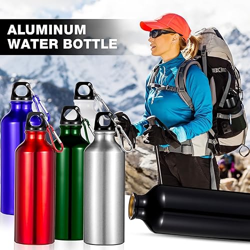 Miniatura 10 de 24 botellas de agua de aluminio de 17 onzas a prueba de fugas, botellas de agua ligeras para bicicleta con hebilla y tapa giratoria para gimnasio,
