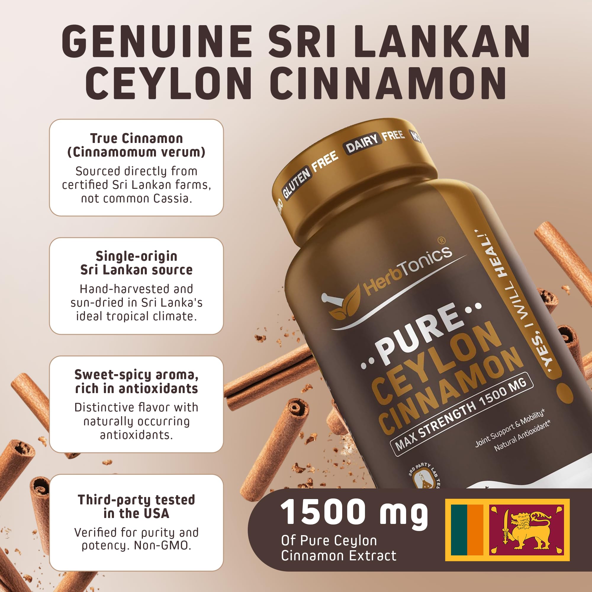 Herbtonics Ceylon Cinnamon 1500mg for Daily Wellness, 120 Capsules — Amazon image 4