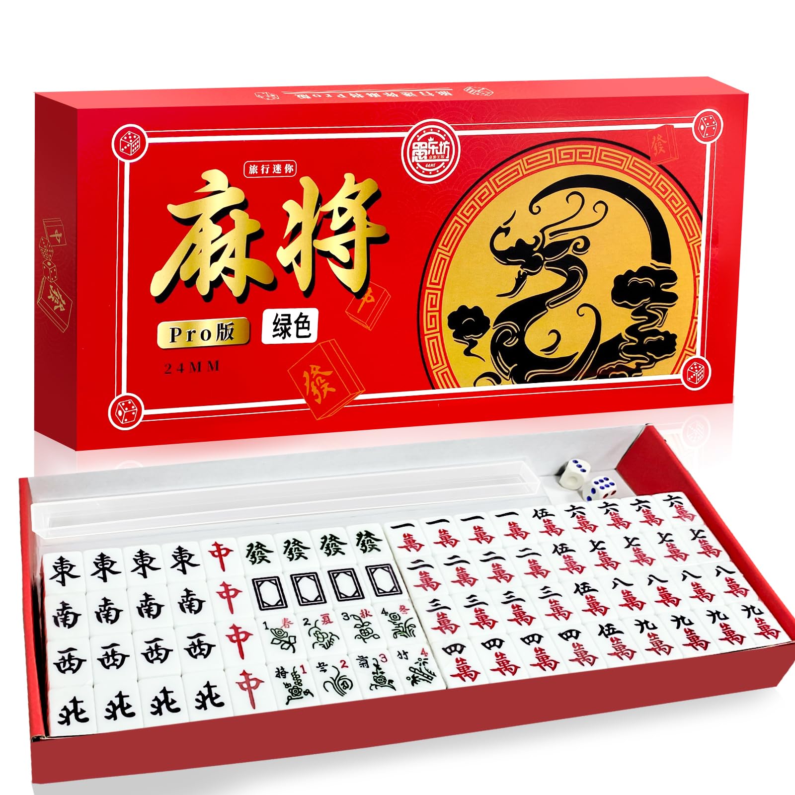 Mini Mahjong Portatile, Gioco Mahjong Cinese con 144 Tessere, Set Tradizionale da Tavolo Compatto per Viaggio, Famiglia, Tempo Libero (Verde)
