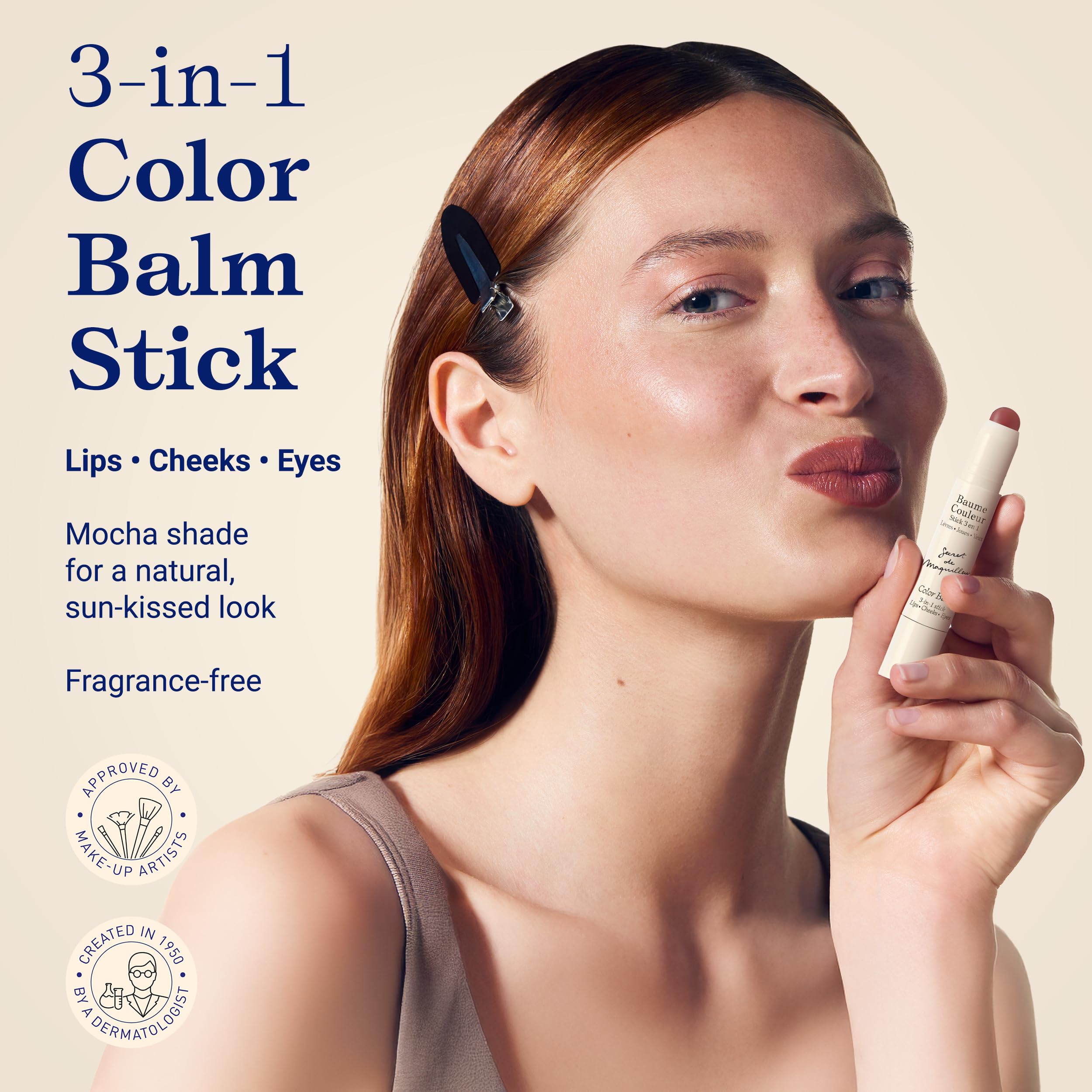 Embryolisse Color Balm 3-in-1 Stick, Mocha, Multi-Use Tint for Eyes Lips & Cheeks, Hydrating Balm with Centella Asiatica & Aloe Vera, Vegan, Fragrance Free, 0.08 oz