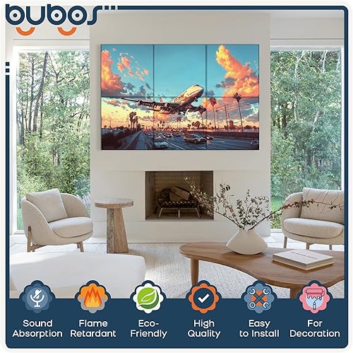 Miniatura 169 de BUBOS Paquete de 8 paneles acústicos artísticos insonorizados, paneles de pared de 47.2 x 31.4 pulgadas, paneles de pared acústicos decorativos
