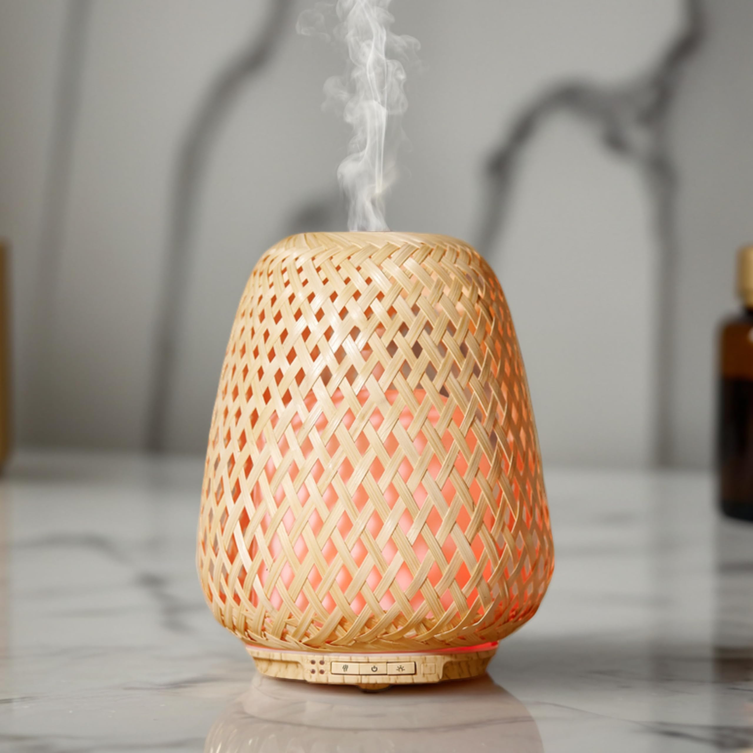 Zen'Arôme - Diffuseur d’Huiles Essentielles Ultrasonique Olaki (Jusqu’à 40 m²) - Diffusion à Froid pour l’Aromathérapie - Design Artisanal Zen en Bambou Tressé