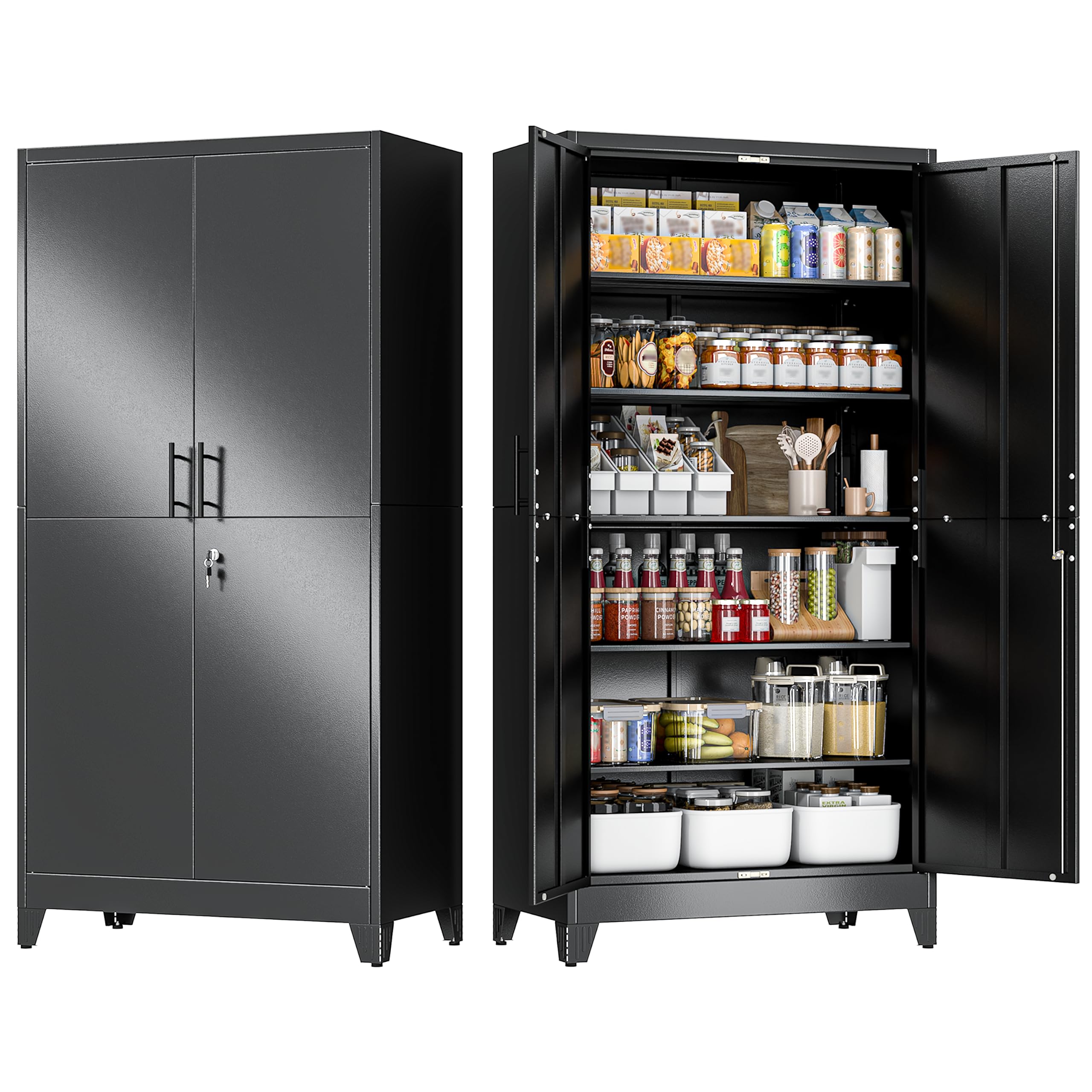 GAIOUS 79" Tall Metal Pantry Storage Cabinet with Lock, File Cabinet Black