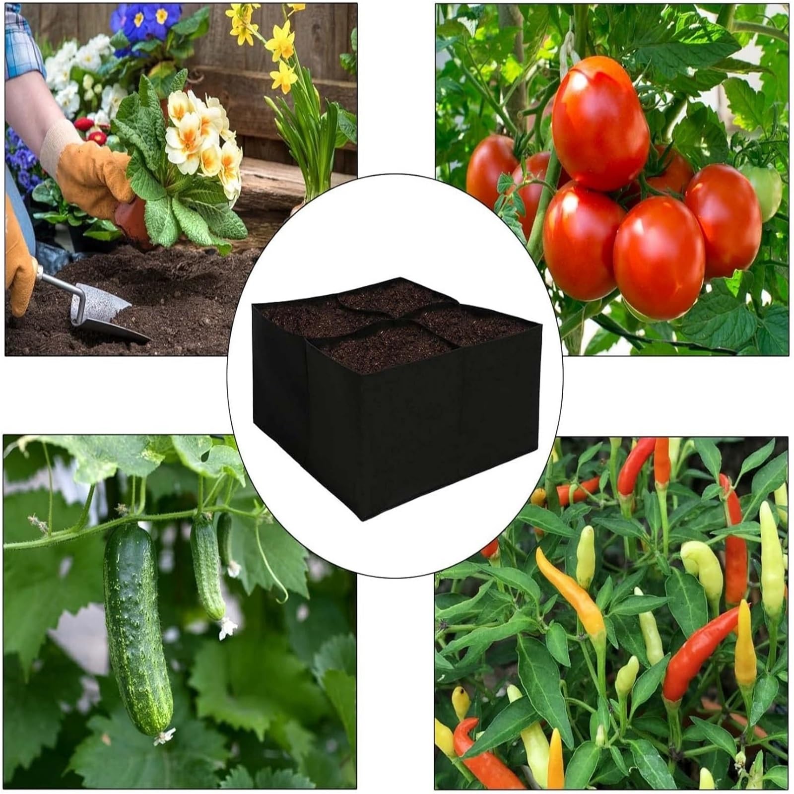 4 Uds. Bolsa for Plantar en jardín, Bolsa de Cultivo Fieltro multigira, Maceta Rectangular for vivero, contenedor for Vegetales, Tomates y Patatas para Flores, Verduras, Frutas(60x60x30cm)