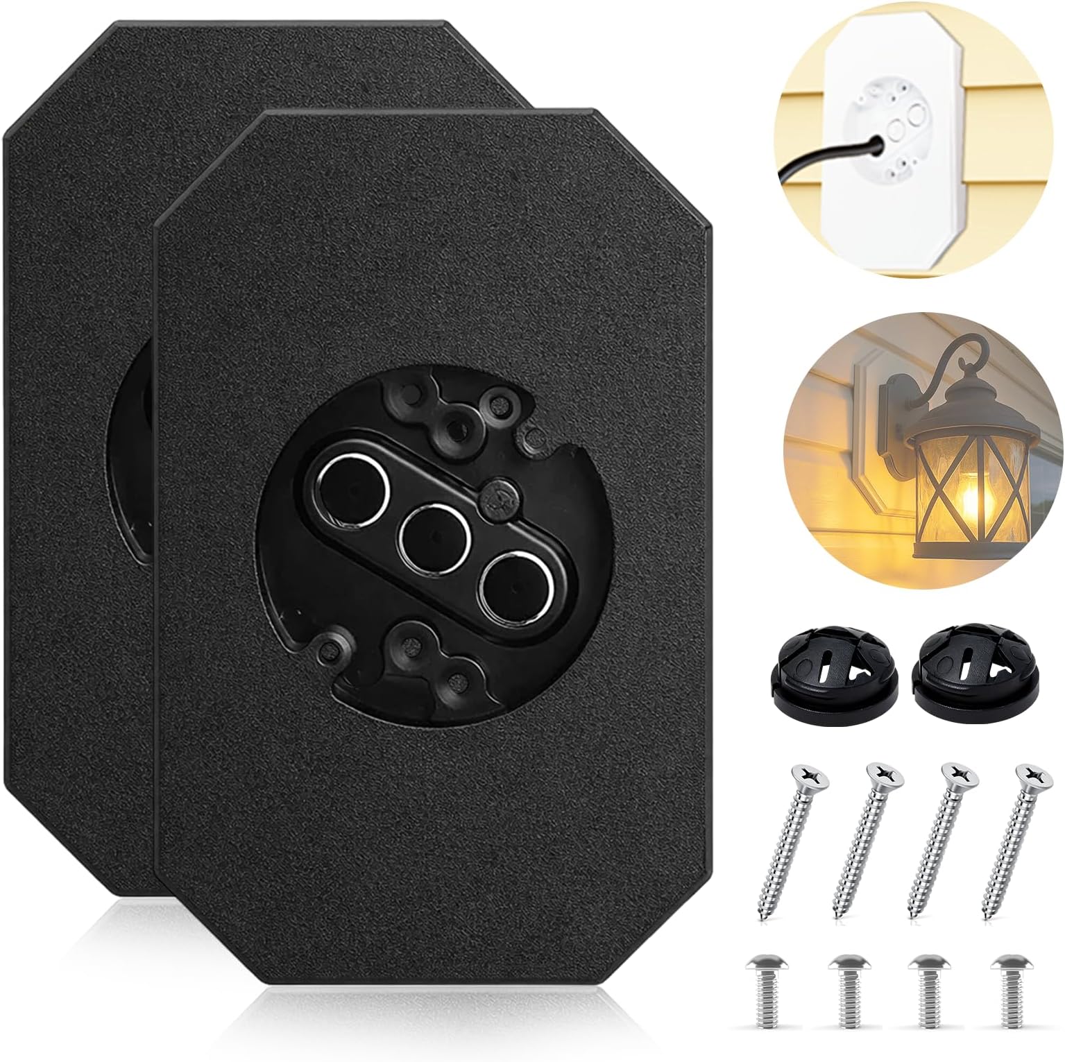 2-Pack Vinyl Siding Mounting Blocks, Siding Mounting Plate for 1/2 inch Lap Double and 4 inch Siding, Outdoor Light Mounting Block with Built-in Electrical Box, Siding Mounting Kit - Black
