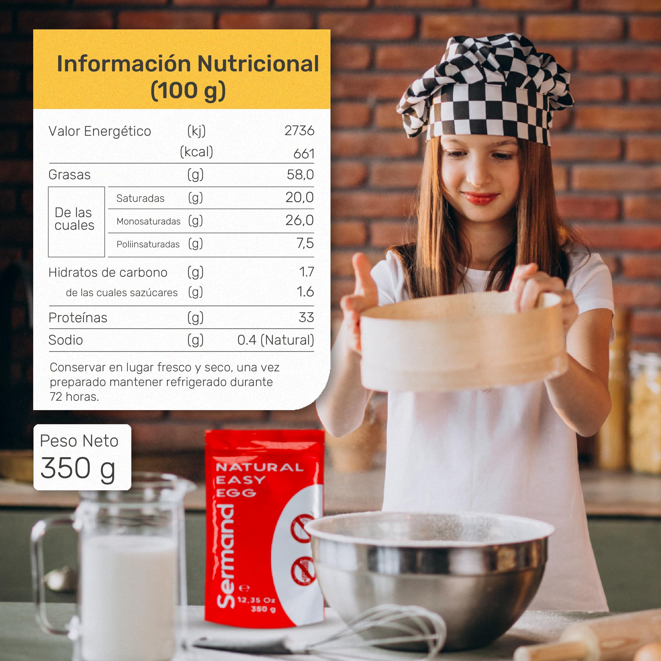 Tuorlo d'Uovo in Polvere (350 g) | Tuorli d'Uovo in Polvere | Uova Pastorizzate | Senza Additivi | Senza Lattosio | Confezione con Chiusura Zip