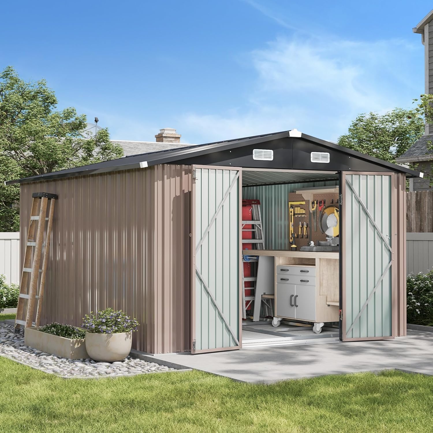 Amazon.com : Aoxun 10x12 FT Galvanized Steel Outdoor Storage Shed