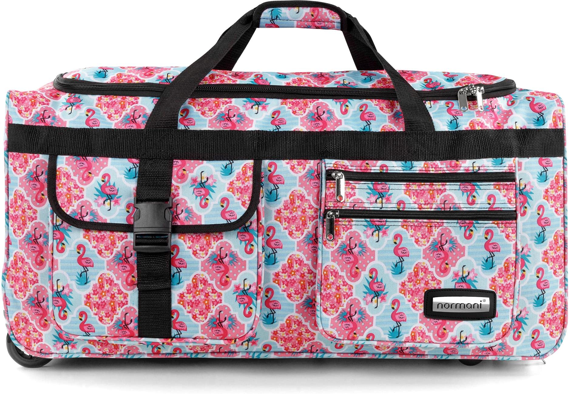 Reisetasche mit Rollen 80 Liter Volumen - Reise-Trolley mit großem Hauptfach Weichgepäck Weekender Saunatasche Flamingo XXL