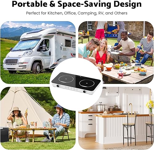 Miniatura 8 de Quemador de doble inducción, estufa de inducción portátil de 1800 W con 8 niveles de temperatura y potencia, bloqueo y temporizador para niños,